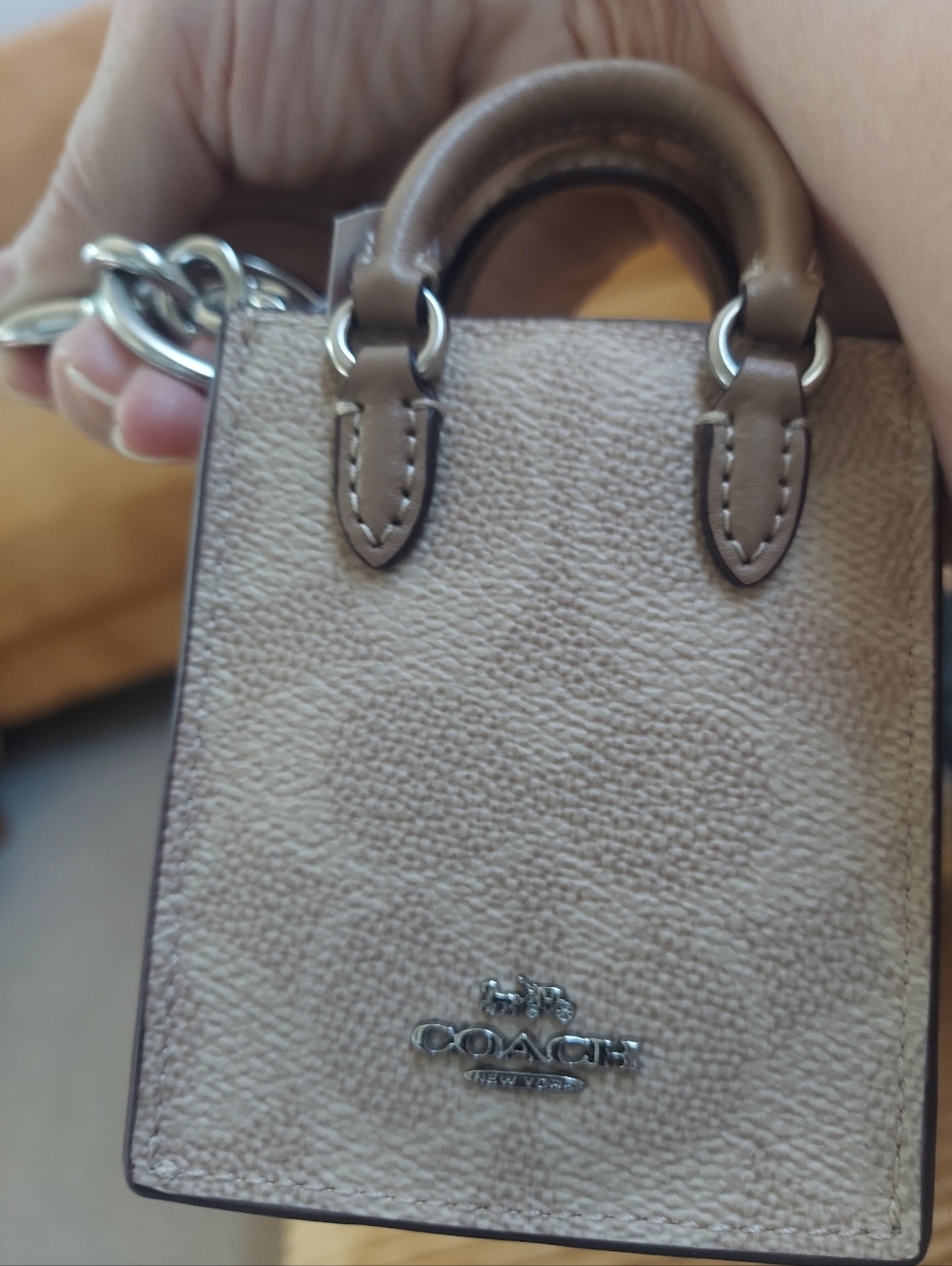 Coach Mini Purse Bag CharmKeychain Sand Taupe NWTLeather CX069 - Picture 2 of 4